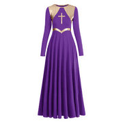 IDOPIP Women's Liturgical Praise Dance Dress Metallic Cross Lyrical Dancewear Robe Worship Costume